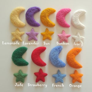 Felt Moon and Felt Star Set Wool Felted Moon and Star for Nursery Mobile Toddler Toys Made of Wool Wool Felt Toys image 1