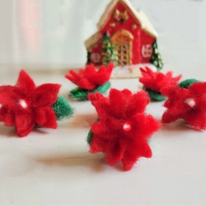 Felt Christmas Poinsettias | Red Mini Poinsettias | Wool Felted Poinsettias | Christmas Poinsettias Centerpiece