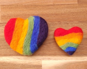 Rainbow Hearts 1 Felt Hear Rainbow, Large Felt Heart, Jumbo Size Hearts, Multicolor Hearts, Felted Rainbow, Nursery Toy