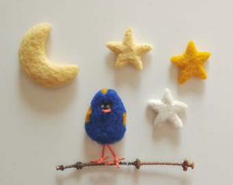 Wool Felt Moon, Wool Felted Stars and Wool Felt Bird | Newborn Photography Props | Newborn Nursery Photo Props Decor | Babyshower Photos