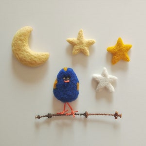 Wool Felt Moon, Wool Felted Stars and Wool Felt Bird | Newborn Photography Props | Newborn Nursery Photo Props Decor | Babyshower Photos