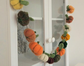 Felt Pumpkin Acorn Garland, Fall Colors, Handmade Wool Decor