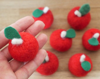 Felt Apple 100% Wool Felt | Red Wool Felted Apples for Thanksgiving Halloween and Christmas | Whole Felt Apples | Felt Craft Supply