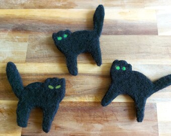 Handmade Black Felt Cat | Green Eyes, Halloween Decor