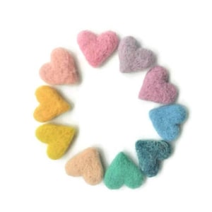 100% Wool Felt Heart - 10 Count - circa 3 cm - Luce assortita, Colori pallidi e pastello - Cuori feltro di lana - Felt Pom Pom