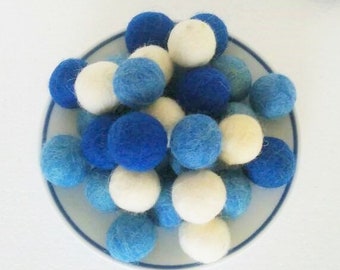 Felt Balls Blue Mix, Wool Felt Balls 2 cm Felt Beads, DIY Felt Ball Garland, DIY Mobile, DIY Necklace, Set of 20 or 100 pcs