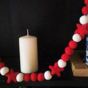 Felt ball garland, love garland, red garland,  Stars and Felt Balls in Red, Wool Felt Pom Pom- Nursery- Holiday- Wedding- Party- Valentine&#39;s