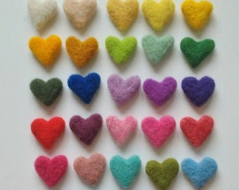 10 Wool Felt Hearts for DIY Custom banner, Wool Felted hearts, Heart bead charms, DIY Custom garland, pick your colors, custom felt balls