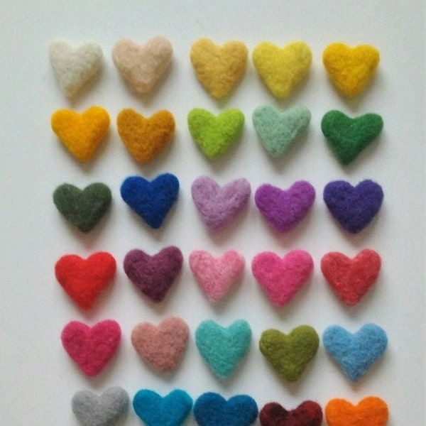 10 Wool Felt Hearts for DIY Custom banner, Wool Felted hearts, Heart bead charms, DIY Custom garland, pick your colors, custom felt balls