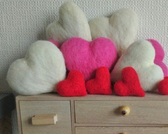 Wool Felt Hearts Jumbo Felt Heart in Pink Red White, Wool Felted Hearts, Large Felt Heart Pom Poms, Pick Your Colors, Felt Balls 10 pcs