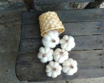 White Merino Wool Felt Pumpkins, Fall Decor, Set of 5