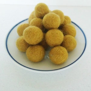 Felt Balls 2 cm / 20 mm Mustard Yellow Color - Handmade Wool Felt Balls - Felted Balls for DIY - 20 or 100 pcs