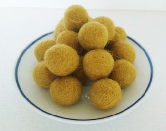 Felt Balls 2 cm / 20 mm Mustard Yellow Color - Handmade Wool Felt Balls - Felted Balls for DIY - 20 or 100 pcs