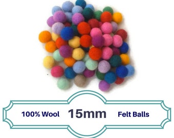 Wool Felt Balls - Mix and Match Color Wheel, 15mm/ 1.5cm - Assorted Wool Felt Beads - 20 or 100 pcs