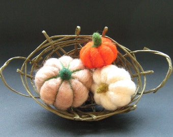 Felt Pumpkins in Handmade Basket – Wool Felt Food, Waldorf Toy