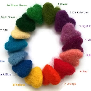 10 Wool Felt Hearts for DIY Custom banner, Wool Felted hearts, Heart bead charms, DIY Custom garland, pick your colors, custom felt balls