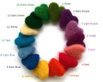 10 Wool Felt Hearts for DIY Custom banner, Wool Felted hearts, Heart bead charms, DIY Custom garland, pick your colors, custom felt balls