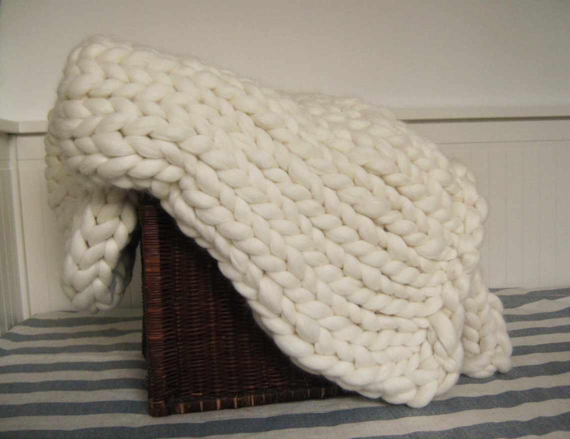 Queen Bedding Chunky Knit Blanket Merino Wool blanket Soft Etsy