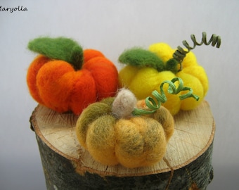 Needle Felted Wool Pumpkins, Fall Decor, Set of 3