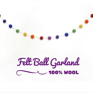 Rainbow Felt Ball Garland, Multi Coloured Garland, Mantel Garland Decor, Felt Pom Pom Garland, Rustic Home Decor, Pom Pom Bunting