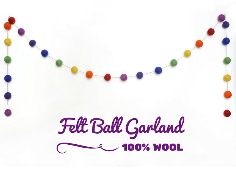 Rainbow Felt Ball Garland Multi Coloured Garland Mantel Etsy