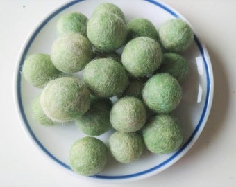 Wool Felt Balls 2 cm Felt Beads Light Olive Green Melange, DIY Felt Ball Garland, DIY Mobile, Wool Felt Pom Poms, 20-100 pcs