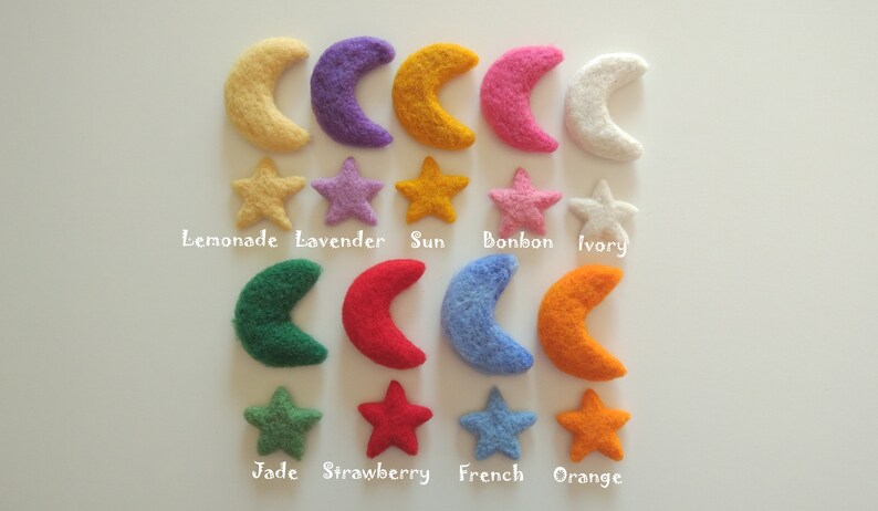 Felt Moon and Felt Star Set Wool Felted Moon and Star for Nursery Mobile Toddler Toys Made of Wool Wool Felt Toys image 1