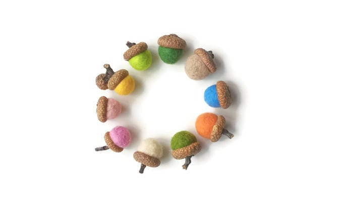 Multicolor Acorns 10 Felt Acorns, Fun Colors Decor for Kids, Rustic Decor, Multicolor ...