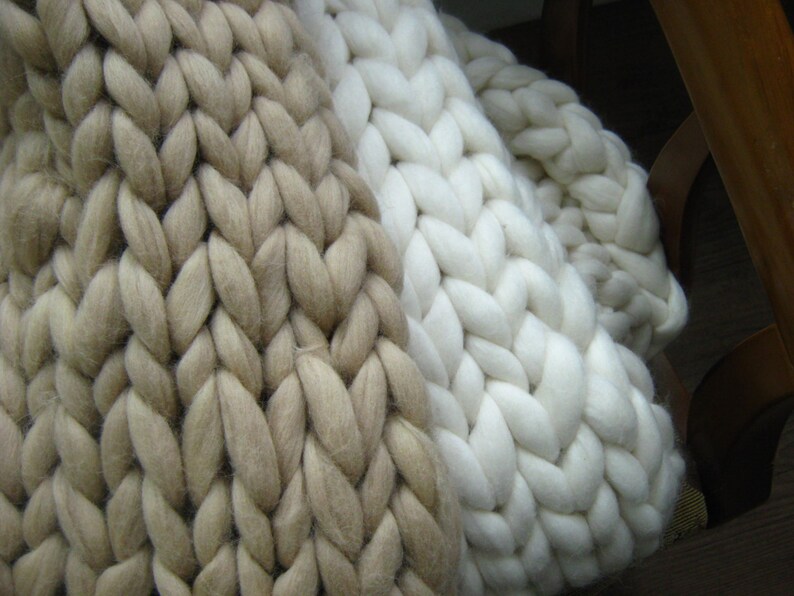 Light Beige Knit Blanket Merino Wool Blanket Hand Knit Throw Etsy