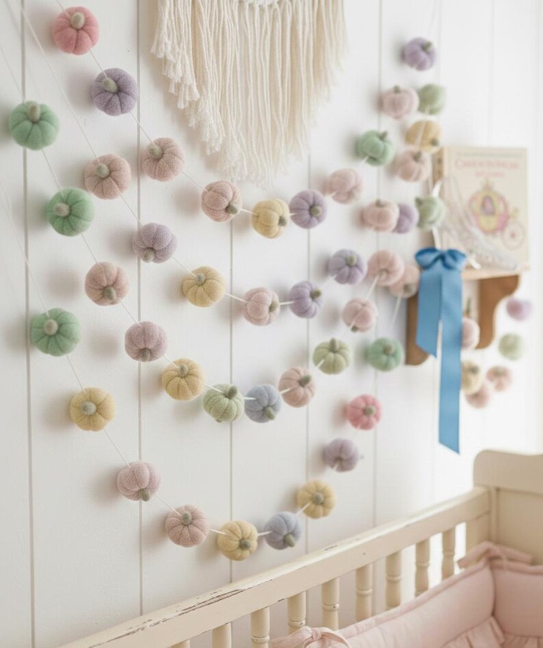 Whimsical Pumpkin Garland: Cinderella Nursery Decor, Fairytale Princess Room Bunting, Wool Felt Storybook image 5
