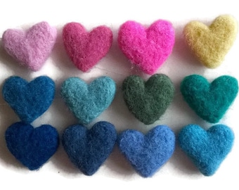 Jumbo Wool Felt Hearts Mix and Match, Wool Felted Hearts 3cm 5cm 7cm Felt Balls in Bulk, Felt Heart Pom Poms, Pick Your Colors, 10 pcs