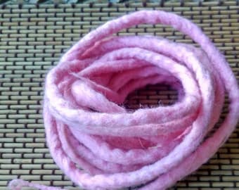 100% Wool Felt Cord - Pink Wool Felted Cord, Wool Felt Rope - Wool Felt String - Handmade Felt Thread - 3 yards long - from 5mm thickness