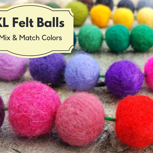 XL Felt Balls / Colorful Jumbo Balls / Super Large Felt Balls / Dryer Balls / 4cm 5cm 6cm 7 cm felt balls / DIY Garland / DIY Nursery Mobile