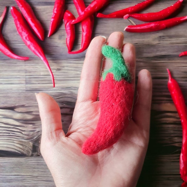 Felt Red Chilli Pepper - Felted Hot Red Pepper - Wool Felt Food Shape