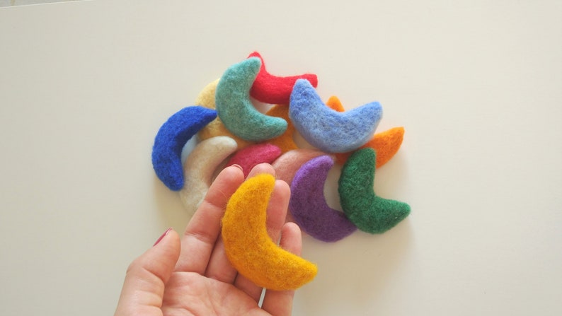 Felt Moon and Felt Star Set Wool Felted Moon and Star for Nursery Mobile Toddler Toys Made of Wool Wool Felt Toys image 2