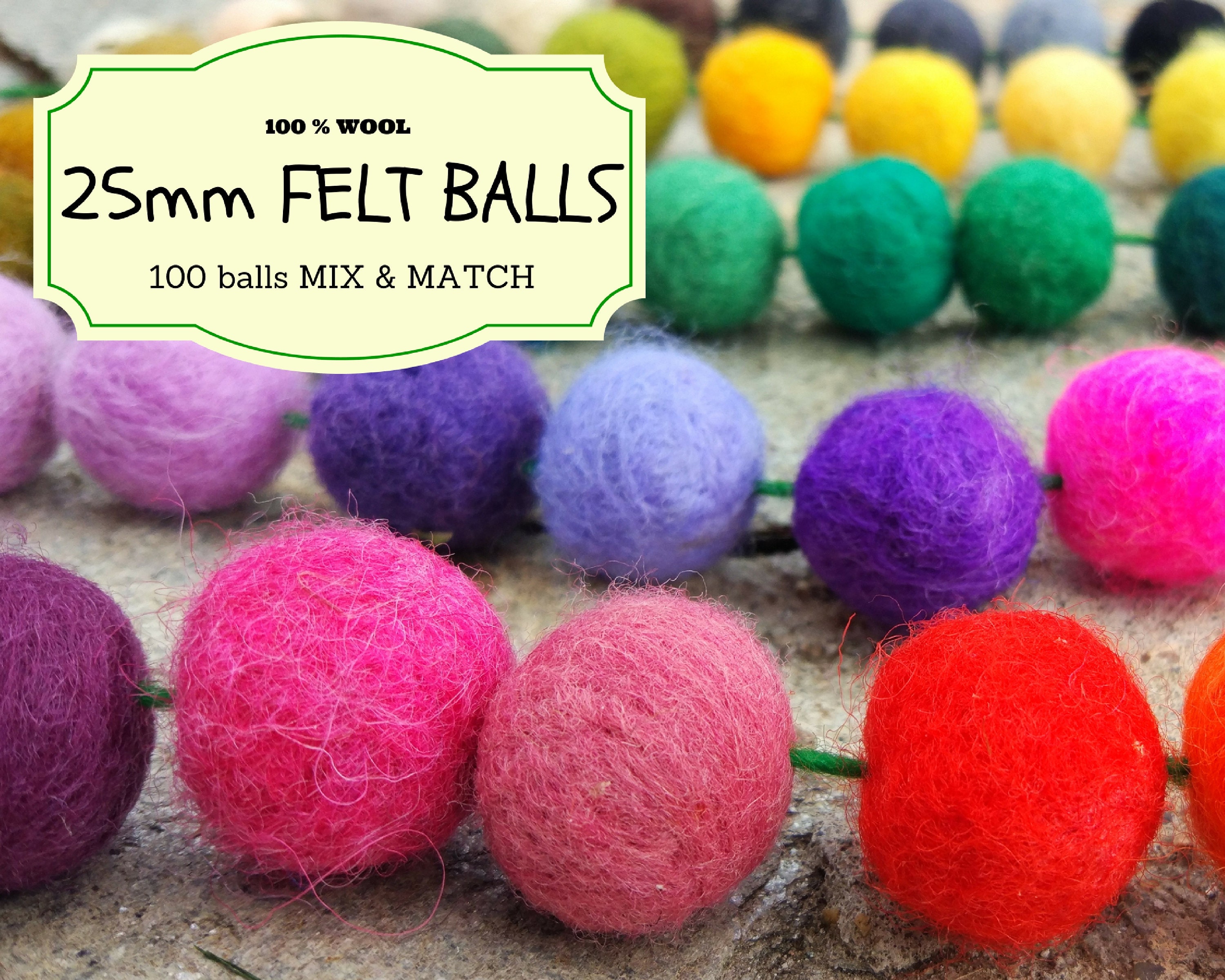 2.5cm LIGHT PINK Felt Balls x20.Wool.Party Decor. Pom poms.Wholesale.