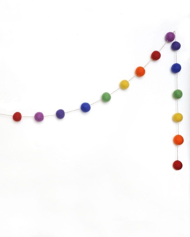 Rainbow Felt Ball Garland Multi Coloured Garland Mantel Etsy
