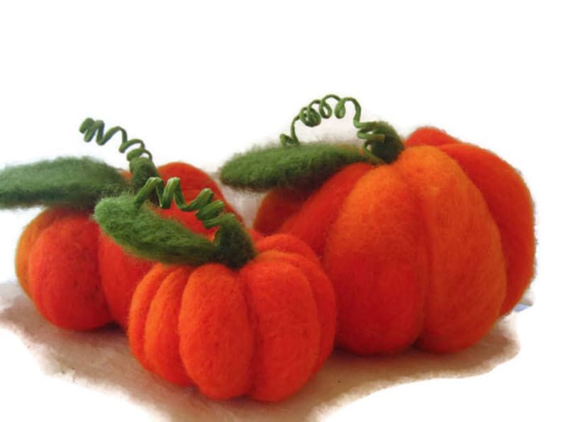 Large Orange Pumpkins, Felted Woodland, Pumpkins Garden Decor, Wool Felt Pumpkins, set of 3 or 1, Housewarming Decoration, Rustic Decoration image 1