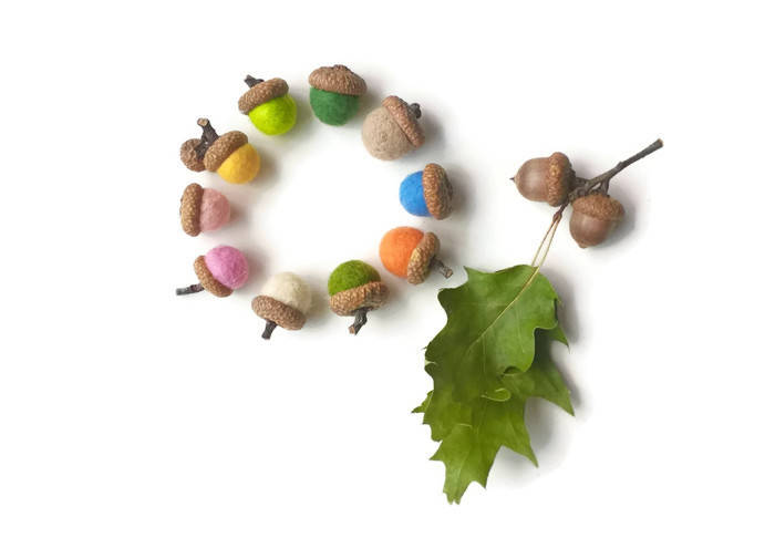 Multicolor Acorns 10 Felt Acorns, Fun Colors Decor for Kids, Rustic Decor, Multicolor ...