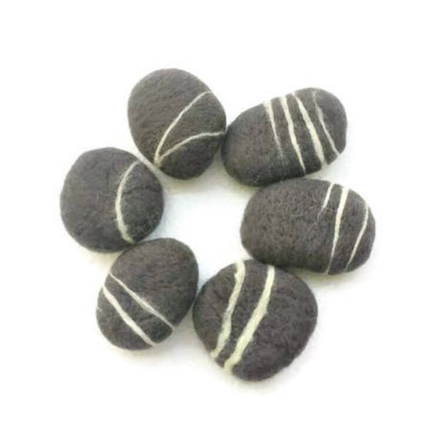 5 Felt Stones - Dark Gray Wool Felt River Pebbles - Felt River Rocks - Felt River Stones - Felt Stones Rug DIY - Wool Felt Pet Toy