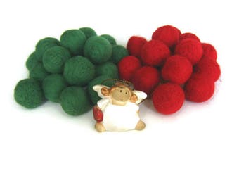 Feutre pom-poms couleurs de Noel, mélanger et assortir, perles de feutre, 10mm 15mm 20mm 25mm laine feutre pom-poms en vrac, pompons feutre, pom poms feutre multicolores