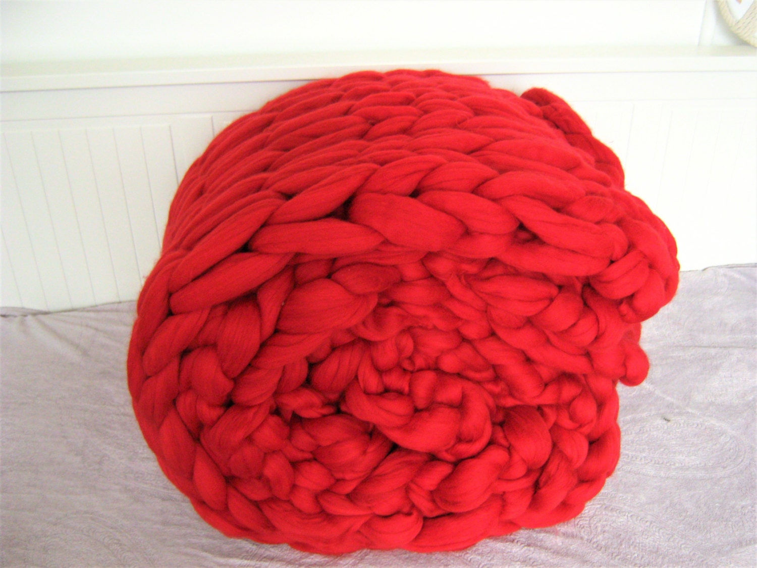 Chunky red knit blanket merino wool blanket hand knit throw Etsy
