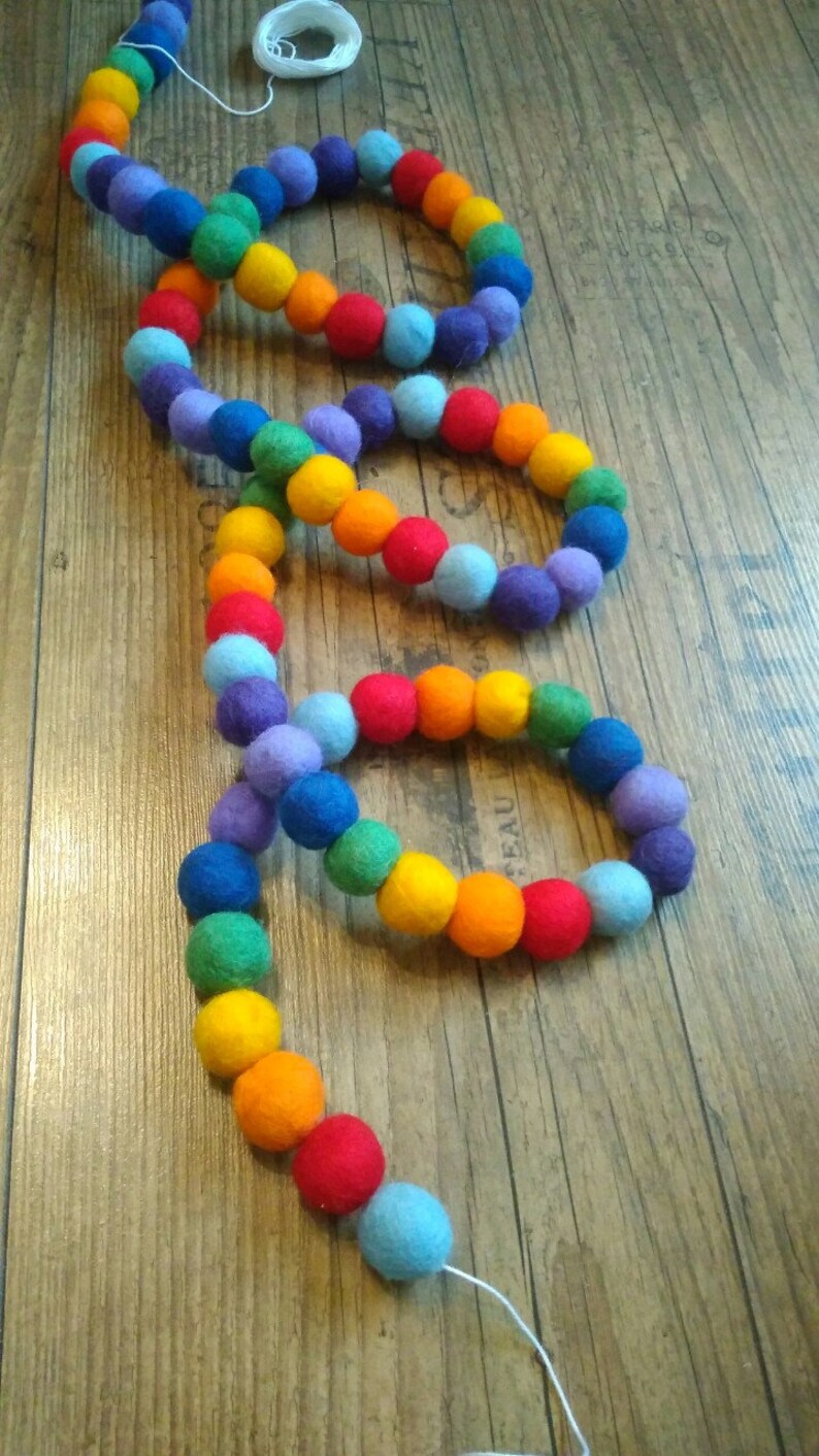Rainbow Felt Ball Garland Multi Coloured Garland Mantel Etsy