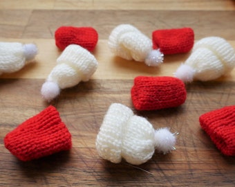 Mini Red and White Hats - Custom Gnome Hat - DIY Gnome Supplies - Handknit Handmade Mini Gnome Hat - Mini Gnome Making Craft Kits