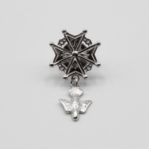 Pin's Broche Pince Cravate Croix Huguenote Argent Rhodié