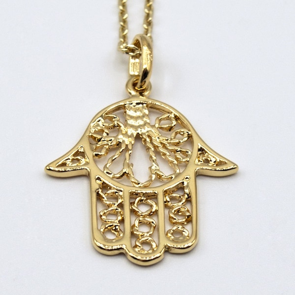 Collier Pendentif Main de Fatma Khamsa Plaqué Or 9 Carats 9k