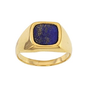 Square Signet Ring Adorned with a 14k Gold Plated Lapis Lazuli