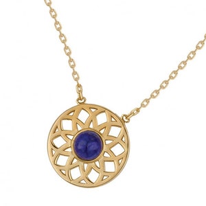 9ct Gold Plated Blue Lapis Lazuli or Green Jade Cabochon Necklace