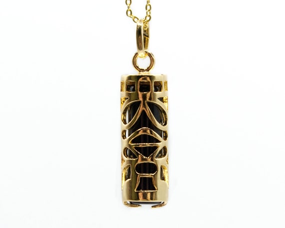 Pendentif Tiki Sagesse Plaqué 9 Carats Or Onyx