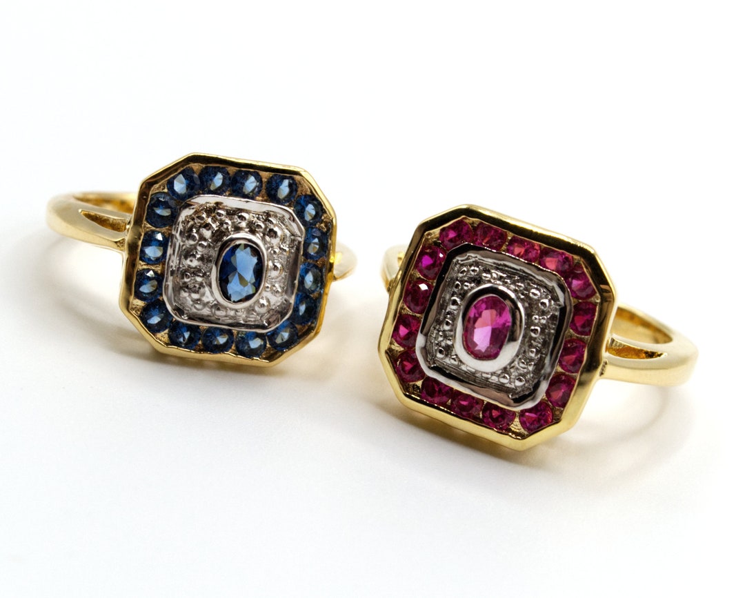 Rubyfoxide Marquise Ring 9 Carat Gold Plated Rhodium Zirconium Oxide Blue Sapphire ...